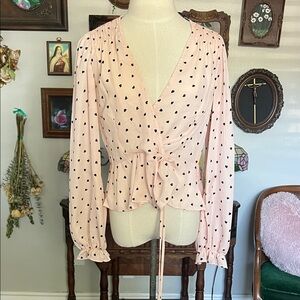 Forever 21 Light Pink Heart Print Wrap Blouse